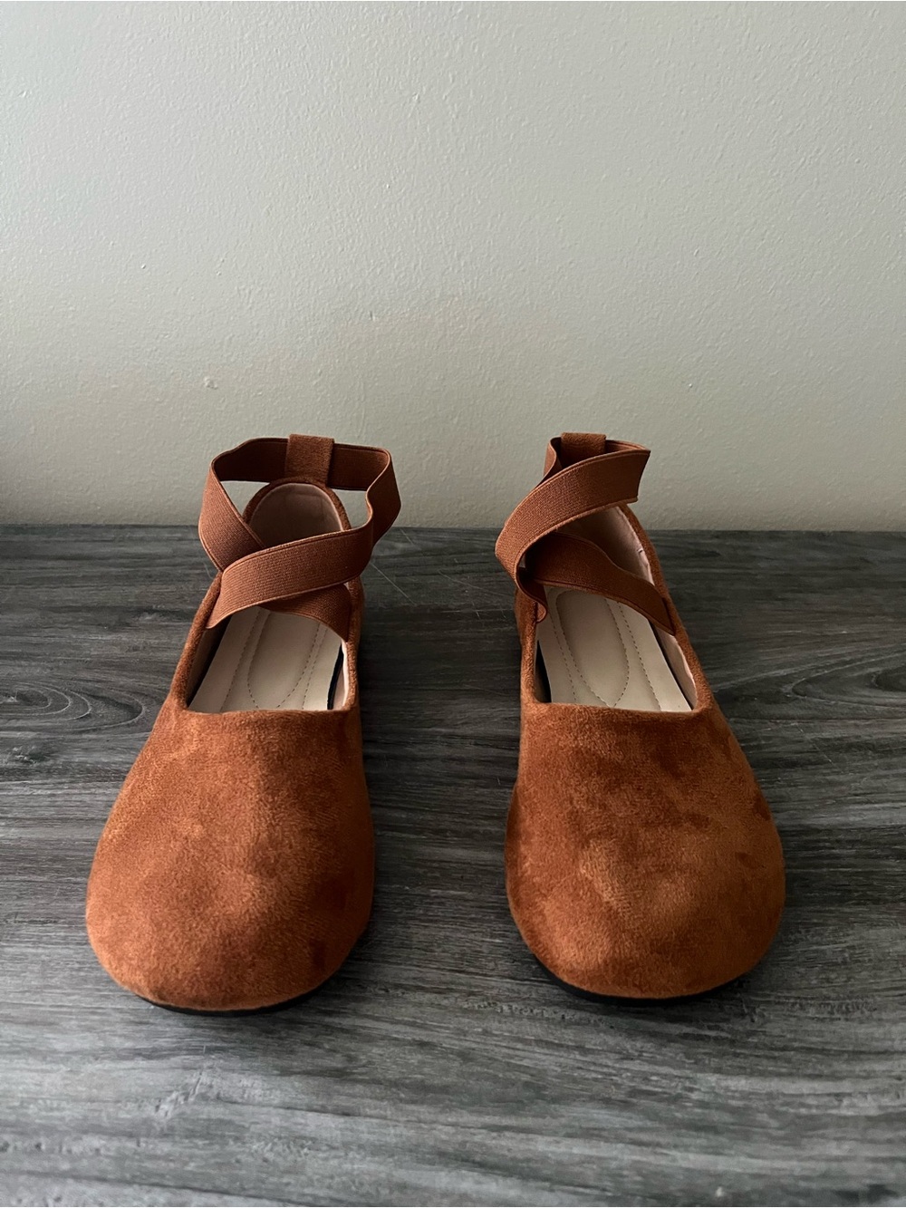 Brown velvet ballet flat dress shoes